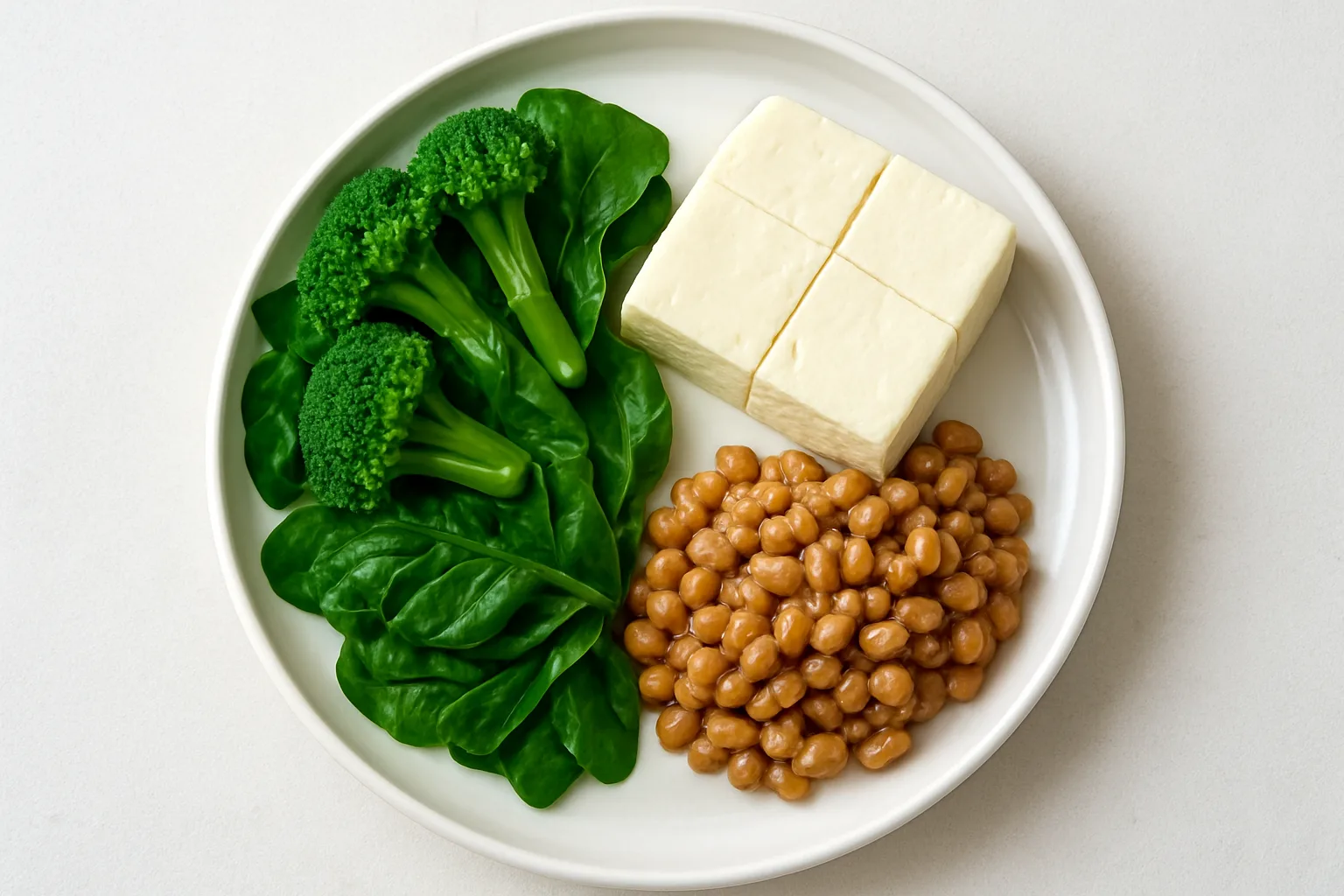 단백질과 채소가 균형 있게 배분된 부드러운 형태의 건강한 콩 요리 식단입니다.